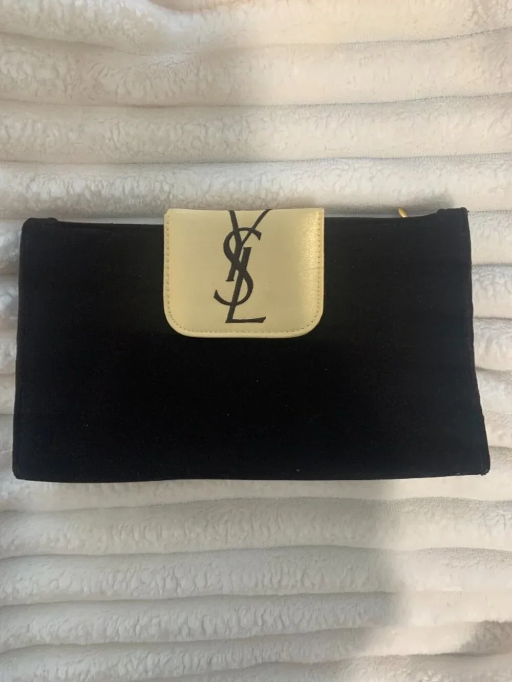 Large Velvet Satin YSL Vintage Clutch Gold Dark Brown - Picture 5 of 5